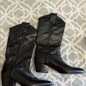 Zara Black Heeled Leather Boots
